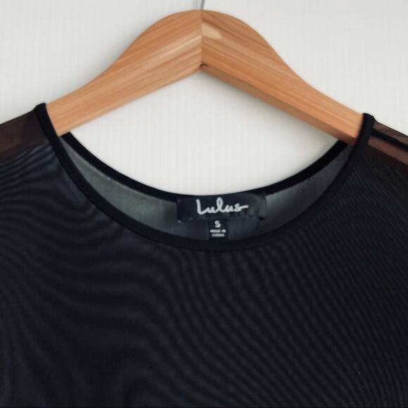 Lulus mesh top short sleeve shift dress with scalloped sleeve trim small - Picture 4 of 10